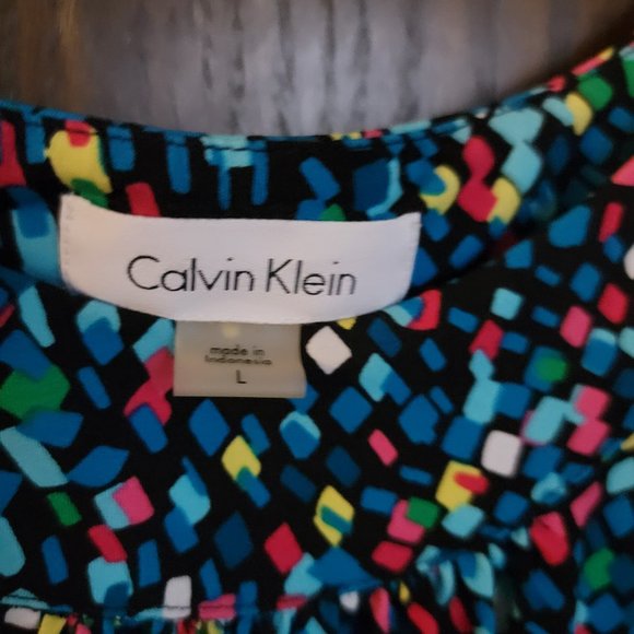 Calvin Klein Geometric Print Matte Jersey Pleat Crew Neck Sleeveless Top Size L - Picture 16 of 16